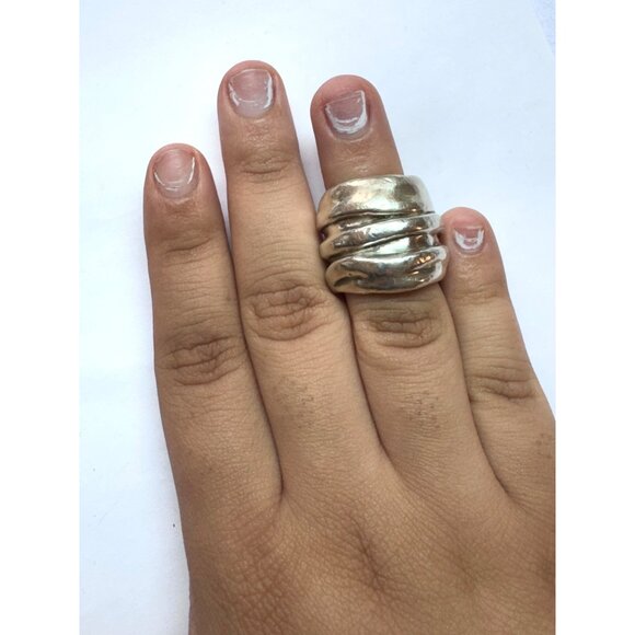 Estate Handmade Modernist Sterling Silver 925 Israel Abstract Wide Band Ring 4.5 - Picture 8 of 9